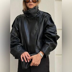 NWOT Oversized Jacket Women Leather Jacket Racer Varsity Bomber Jacket Club Wear